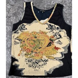 Jasmine KC Womens Y2K Vintage MetallicGraphic Tank Top Embellished Art Work Sz L